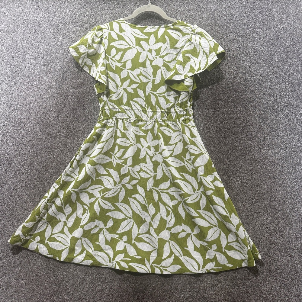 A New Day Mini Dress Women XS Green Floral Leaf Print Flutter Sleeve Sundress - Picture 2 of 12